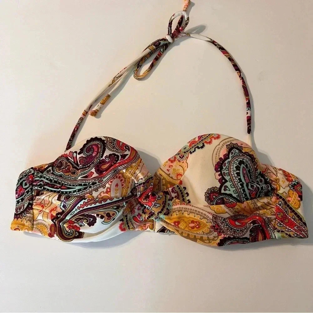 Victoria's Secret Halter Bikini Top Paisley Print Padded 34B Boho Swim Swimsuit